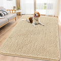 Smiry Dog Door Mat for Muddy Paws 70x32, Absorbent Dirt Trapper, Non-Slip Washable Chenille Entryway Rug for Inside Floor, Beige, Classic Solid