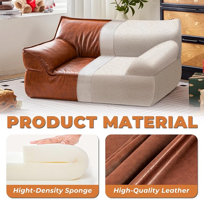 Dog Couch Bed Leather Cat Sofa for Small and Medium Pets Under 50 lbs, Brown Mid Century Modern Elevated Dog Sofa Chair Luxurious Indoor Furniture Style Pet Supplies for Puppy