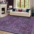 Boho Dark Purple 6x9 Living Room Area Rug, Washable Floral Bedroom Carpet, Oriental Large Violet Area Rug for Dining Room Under Table, Non-Slip Stain Resistant
