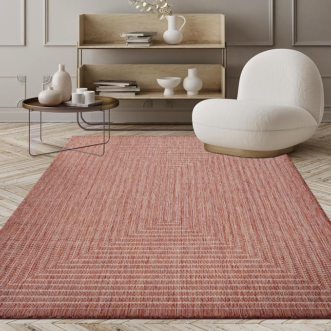 Adiva Rugs Outdoor Indoor Area Rug, Weather Resistant, Easy to Clean, Stain Resistant Floor Mat for Dining Room, Backyard, Deck, Patio (Copper Weiss, 10' x 14')