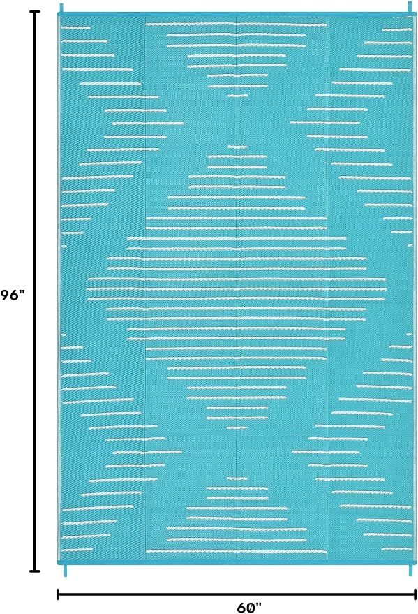 Garvee Waterproof Outdoor Rug 5x8 Rug Plastic Reversible Area Rugs Indoor Outdoor Carpet for Patio RV Porch Balcony Backyard Picnic Light Blue White