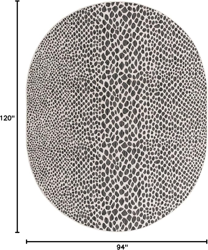 Unique Loom Outdoor Collection Area Rug - Cape Town (7' 10' x 10' Oval, Black/ Ivory)