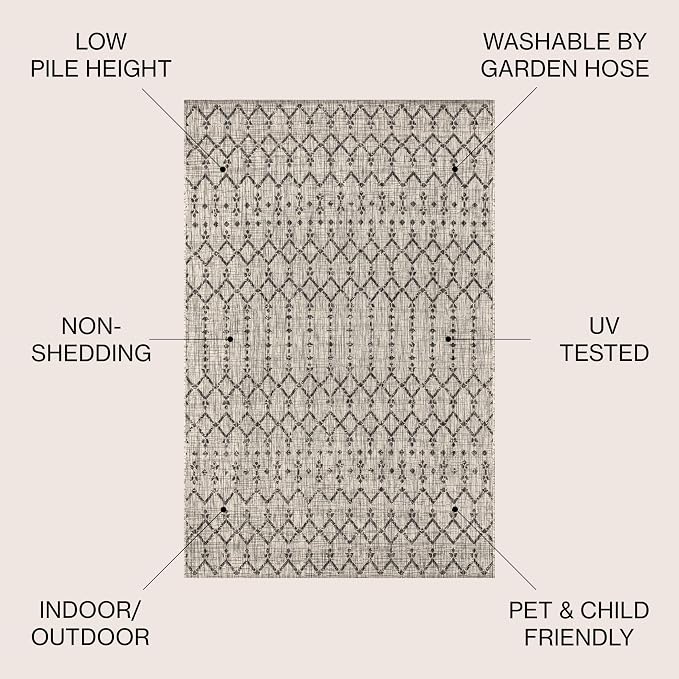 JONATHAN Y Moroccan Geometric Indoor Outdoor Round Area Rug 9 Ft Light Gray/Black, Ourika Textured Weave for Backyard, Patio, Porch, Easy-Cleaning, High Traffic Pet-Friendly, Non-Shedding SMB108E-9R