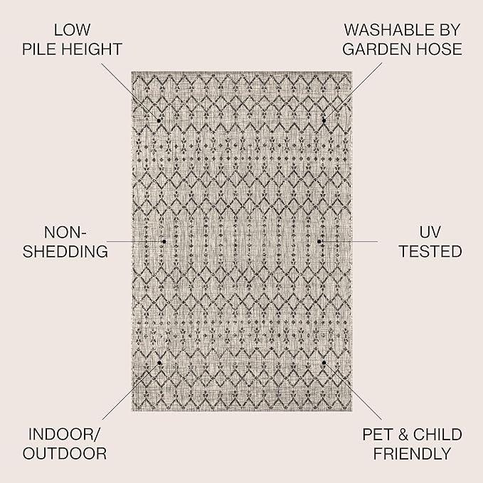 JONATHAN Y Moroccan Geometric Indoor Outdoor Area Rug 3X5 Light Gray/Black, Ourika Textured Weave for Backyard, Patio, Porch, Easy-Cleaning, High Traffic, Pet-Friendly, Non-Shedding (SMB108E-3)