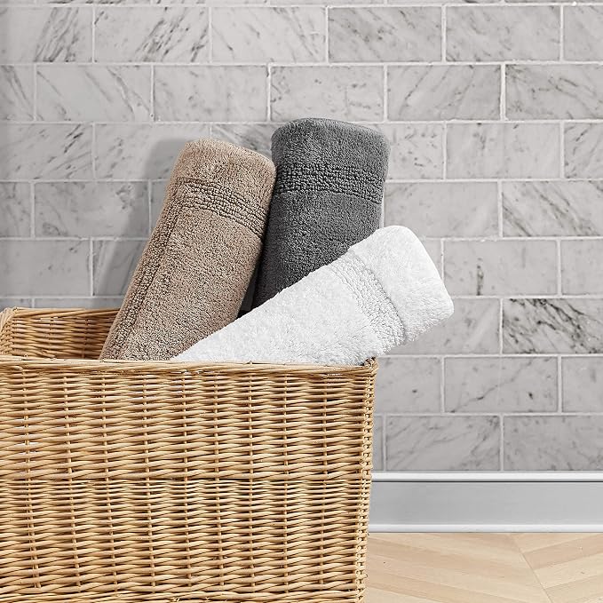 Nautica - Runner Rug, Soft & Absorbent Tufted Cotton Bath Rug with Skid-Resistant Backing, Oeko-Tex Certified (Peniston White, 60" x 22")