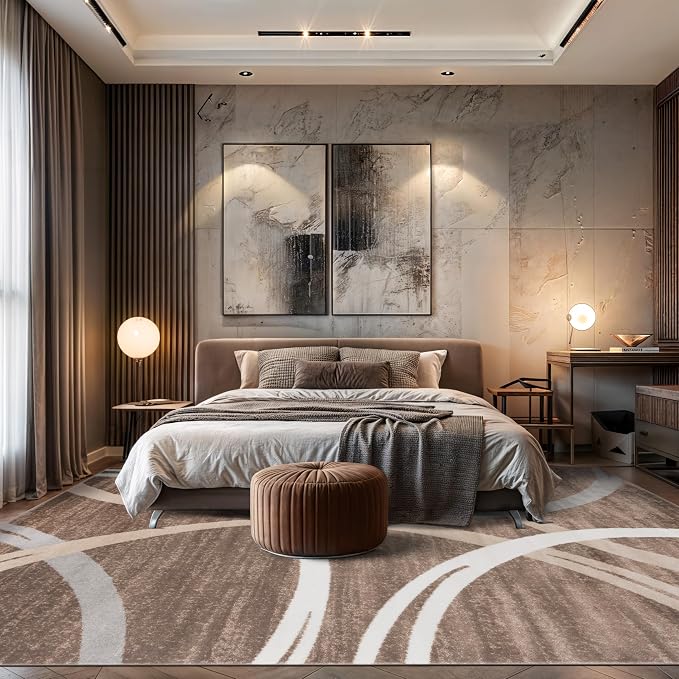 Rugshop Wavy Circles Modern Non-Shedding Area Rug Brown 10' x 14' | Rectangular, Size 10' x 14', Living Room, Bedroom, Dining Room, Home Office, Kitchen, Entryway, Hallway, Nursery, Kids Room