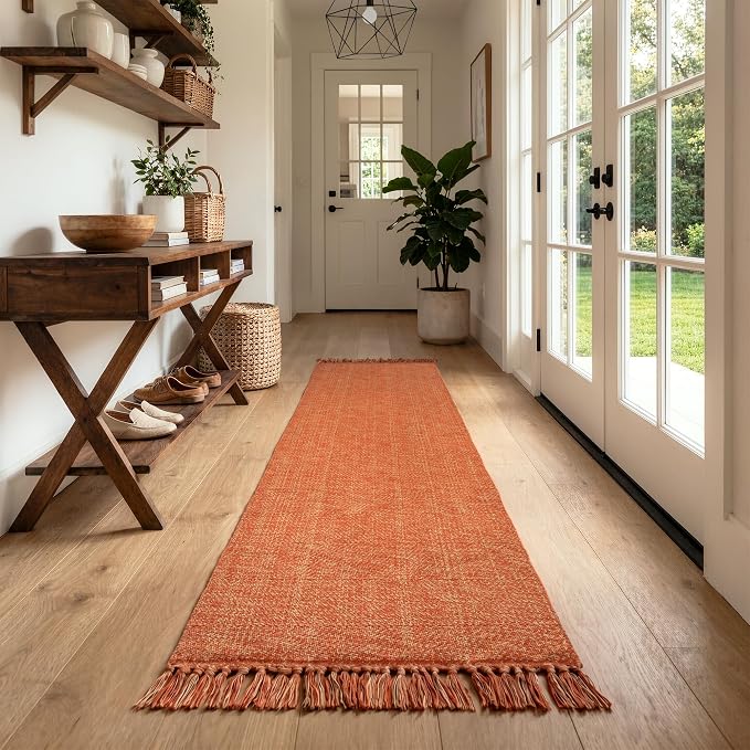 Collive 2.6' x 8' Kitchen Runner Rug, Modern Farmhouse Runners for Hallway Washable Bathroom Mat, Terracotta Woven Entry Hall Carpet for Indoor Front Door Porch Fall Decor
