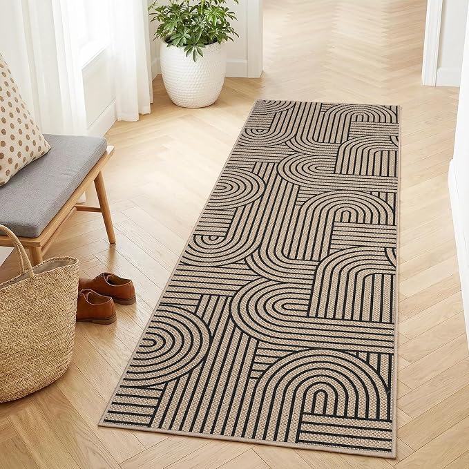GarveeHome Rainbow Easy Jute Runner Rug 2x6 Abstract Washable Non Slip Living Room Ultra-Thin Bedroom Rug, Non Skid Backing Non Shedding Accent Carpet for Kitchen Bedroom Hallway