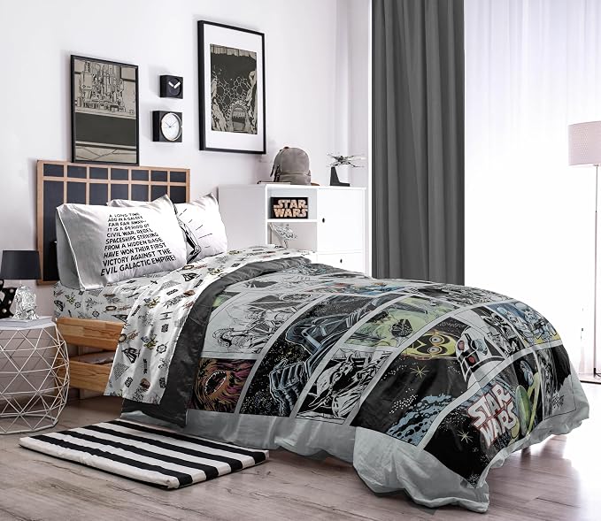 Star Wars Twin Comforter Set 5 Piece Soft Bedding for Boys, Multi | Darth Vader Yoda, Bed in a Bag, Comforter Sheets Sham Pillowcase, Soft Microfiber, Machine Washable, Boys Gift