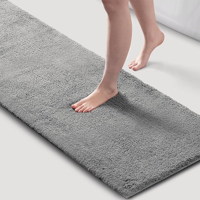 Madison Park Marshmallow Highly Absorbent Bath Runner, 24 x 72, Grey | Non slip Backing, Spa Quality Luxurious Plush Bath Rug for Bathroom, Quick Dry, OEKO TEX