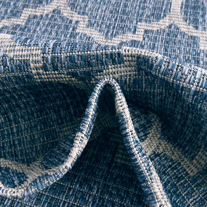Unique Loom Outdoor Trellis Collection Area Rug (2' x 6' 1" Runner, Navy Blue/ Ivory)