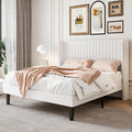SHA CERLIN Queen Size Velvet Bed Frame, Tufted Wingback Headboard, White | 47'' Modern Vertical Channel Headboard, Upholstered Platform Bed, Wood Slats, No Box Spring Needed, Easy Assembly, Noise Free