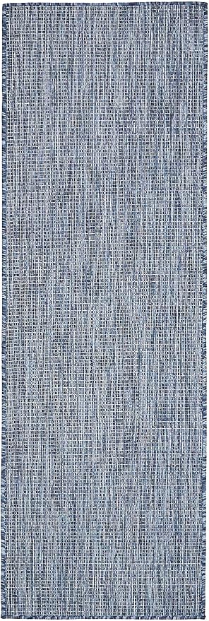 Unique Loom Collection Casual Transitional Solid Heathered Indoor/Outdoor Flatweave Area Rug (2' x 6' 1" Runner, Blue/Navy Blue)