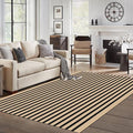 IOHOUZE Striped Area Rug 5'x7' Indoor Outdoor Rug, Washable Area Rug for Living Room, Large Patio Rug, Cotton Striped Rugs for Patio Living Room Bedroom, Tan/Black