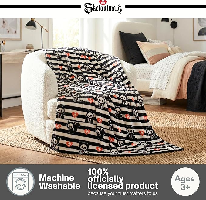 Skelanimals Halloween Throw Blanket, Super Soft Cozy Plush Bedding, 46 in x 60 in, (Officially Licensed Product) by Franco