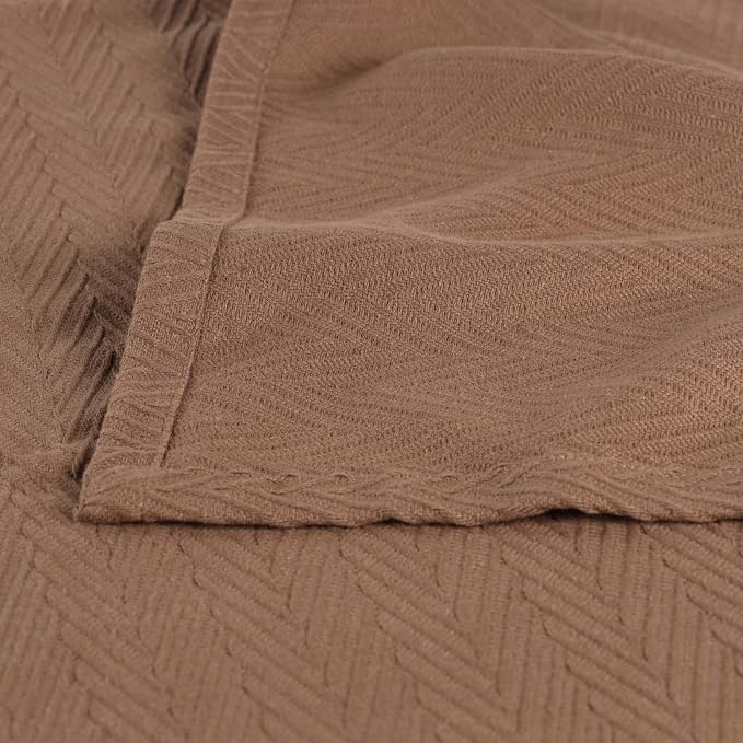 Superior Metro All-Season Cotton Blanket, Woven Blanket for Couch, Bed, Bedding, Farmhouse, Home Essentials, Cute and Cozy Bohemian Blankets, Herringbone Weave, King, Taupe
