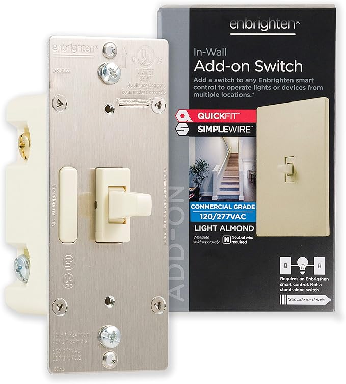 Enbrighten Z-Wave Add-On Switch, Toggle, Light Almond, 1 Pack | Not for Standalone Use, Pair with other Enbrighten Z-Wave Switches for 3-Way Setup