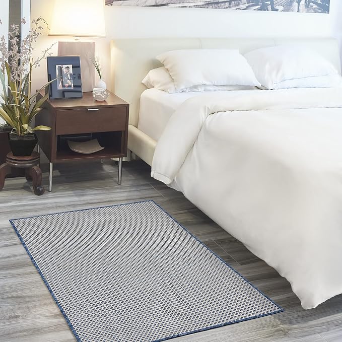 Nourison Home Courtyard Ivory Blue 3' x 5' Area Rug - Easy Clean, Non Shedding, Bed Room, Living Room, Dining Room, Kitchen (3' x 5')