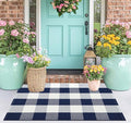 Blue and White Front Door Mat 24''X35'' Buffalo Plaid Checked Front Porch Rug Cotton Woven Washable Rug Layering Doormat for Welcome Door Mat Entryway Dining Room Bedroom Living Room