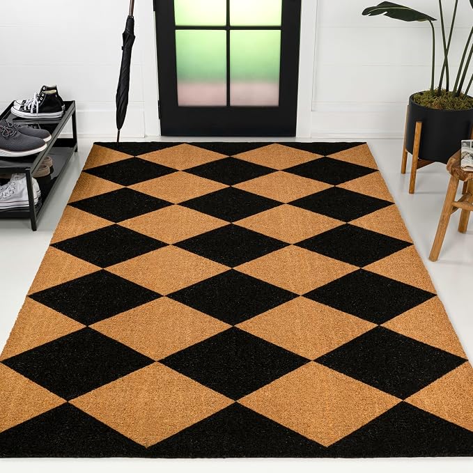 JONATHAN Y Diamond Pattern Coir Indoor Outdoor Doormat 3X5 Natural/Black, Paige Modern Classic for Living Room, Bedroom, Kitchen, Easy-Cleaning, High Traffic, Pet-Friendly, Non-Shedding NRF111A-3