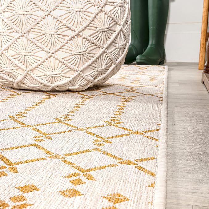 JONATHAN Y Moroccan Geometric Indoor Outdoor Area Rug 3X5 Cream/Yellow, Ourika Textured Weave for Backyard, Patio, Porch, Easy-Cleaning, High Traffic, Pet-Friendly, Non-Shedding (SMB108J-3)
