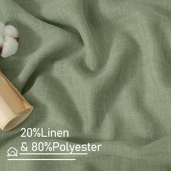 LAMIT Sage Green Linen Curtains 78 Inches for Living Room, Bronze Grommet Linen Textured Farmhouse Curtains Light Filtering Drapes for Bedroom/Dining Room, Set of 2, 52 x 78 Inch