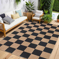 COZYLOOM 5x7 Outdoor Patio Rug Machine Washable Area Rugs for Living Room Non Slip Stain Resistant Checkered Easy Jute Rug Foldable Non Shedding Carpet for Bedroom, RV, Backyard, Brown