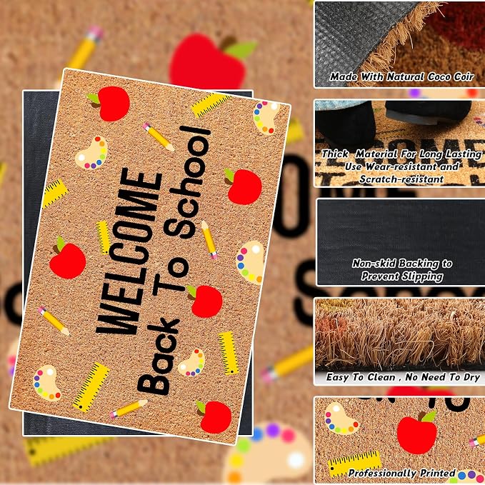 Ceenna Back to School Welcome Coir Doormat Outdoor Pencil Rule Apple Classroom Doormat School Teacher Rug for Classroom Front Door for Porch Decor Gifts, 16 x 28 Inch