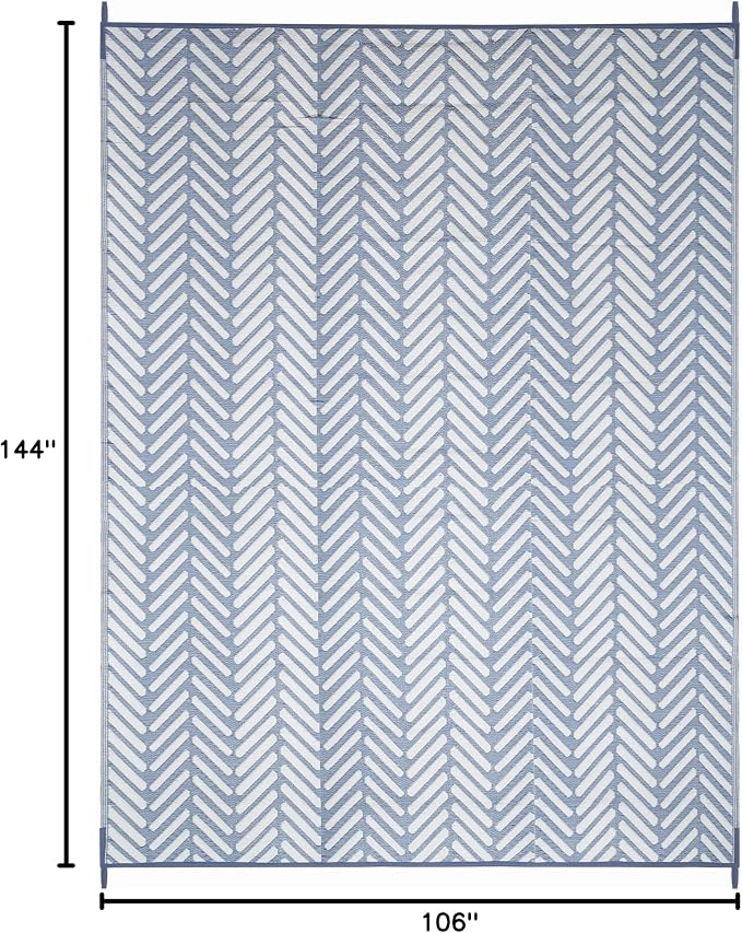 FH Home Outdoor Camping Rug - Waterproof, Fade Resistant, Reversible - Premium Recycled Plastic - Herringbone - Large Patio, Deck, Sunroom, RV - Fresno - Light Blue - 9 x 12 ft Foldable