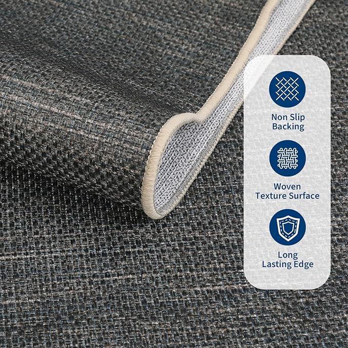 GarveeHome 5x7 Washable Rug for Bedroom Solid Easy Jute Living Room Rugs | Non Slip Modern Neutral Bordered Stain Resistant Indoor Throw Carpet for Nursery Kitchen Dining Room Entryway, Grey