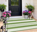 BUAGETUP Green and White Outdoor Rug 3'x 5' Cotton Woven Washable Rug Striped Front Porch RugIndoor/Outdoor Area Rug Floor Mat for Farmhouse/Layered Door Mats/Living Room