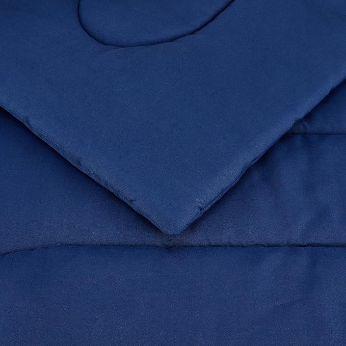 Amazon Basics 3-Piece Soft Microfiber Kid's Comforter and Pillow Sham Set, Full/Queen, Navy, Solid
