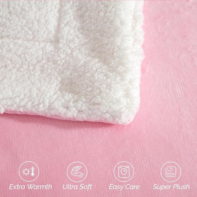Elegant Comfort Ultra Soft Reversible Flannel Sherpa Blanket - Cozy Silky Fleece Throw for Couch, Bed - Plush Fuzzy Warm Winter Blanket for Gift, Twin XL, Light Pink