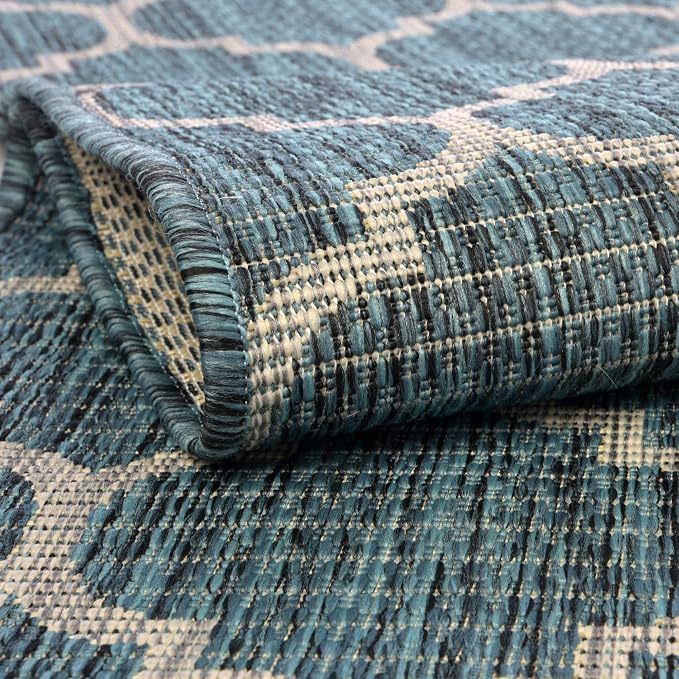 Unique Loom Outdoor Trellis Collection Area Rug (2' x 8' Runner, Teal/ Gray)
