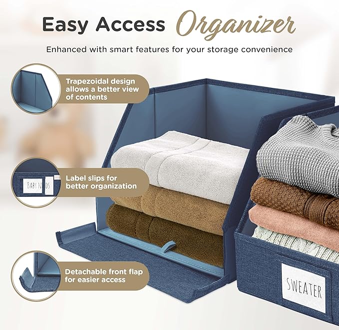 VIVIDECOR Open Front Trapezoid Closet Bins, Closet Storage Organizer for Shelves