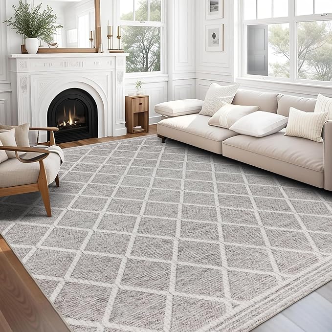 ReaLife Rugs Machine Washable Area Rug - Living Room Bedroom Bathroom Kitchen Entryway Office - Padded Low Pile Stain Resistant Premium - Boho Modern Farmhouse - Tessa - Beige Ivory 7'6" x 9'6"
