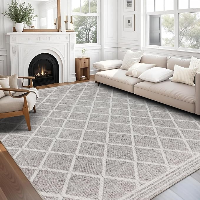 ReaLife Rugs Machine Washable Area Rug - Living Room Bedroom Bathroom Kitchen Entryway Office - Padded Low Pile Stain Resistant Premium - Boho Modern Farmhouse - Tessa - Beige Ivory 5' x 7'