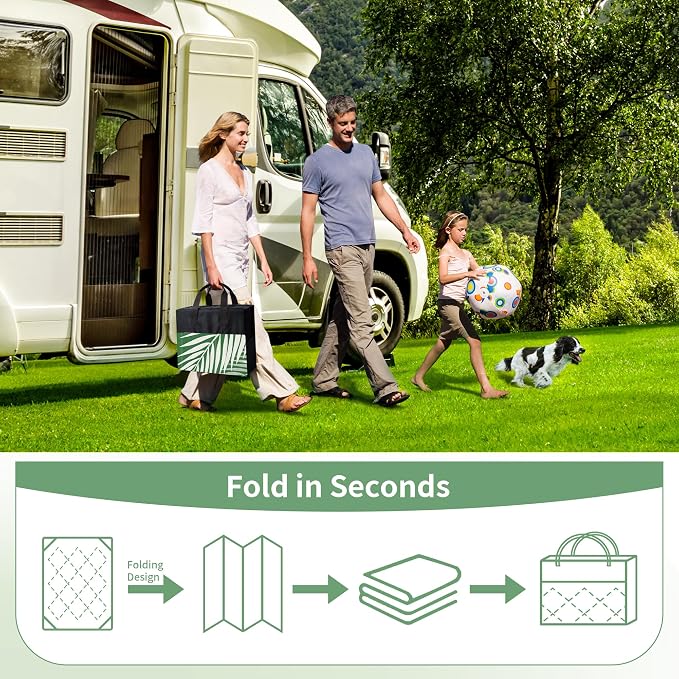 GENIMO Outdoor Rug, Waterproof Plastic Rugs 10'x14' for Camping Dark Green | Outside Larger Leaf Carpet Mat for Porch Decor, Deck, Camping, RV, Backyard, Balcony, Picnic, Beach, Reversible, Foldable