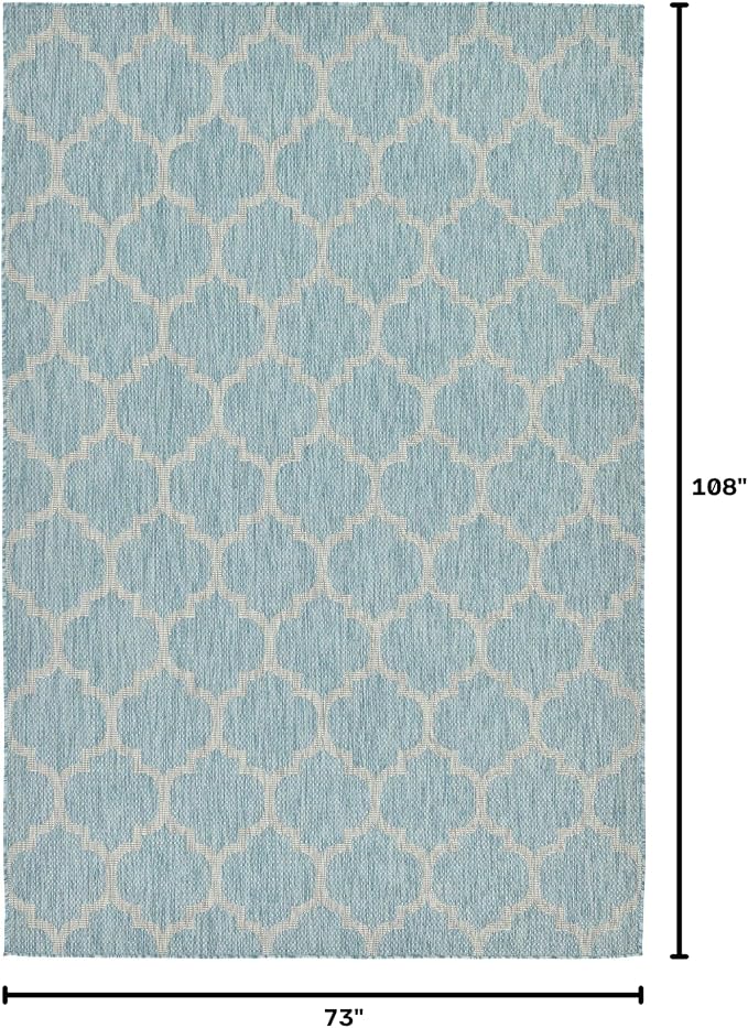 Unique Loom Outdoor Trellis Collection Area Rug (6' 1" x 9' Rectangle, Aquamarine/ Gray)