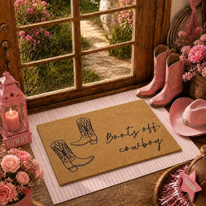 Tinideya 2 Pcs Door Mat Welcome Non Slip Coir Mats Floor Layering Doormats Seasonal for Front Porch Entryway Decor(Cowboy)