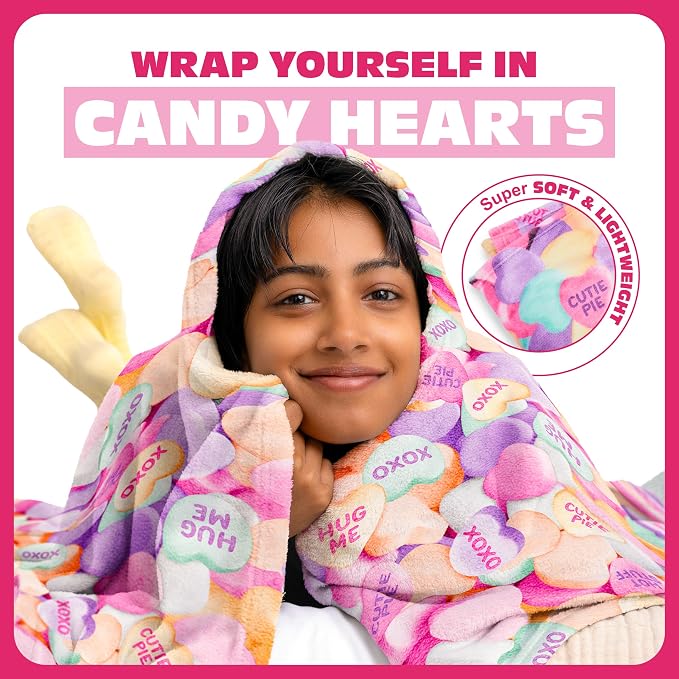 Cozy Concepts Co. Hearts Comfort Blanket by Relatable – Valentine’s Day Gift for Kids & Friends, Super Soft Plush Throw for Teens, Cozy Dorm & Bedroom Decor