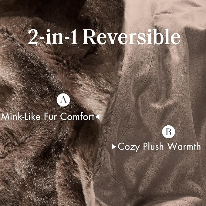 Madison Park Zuri Ultra Soft Faux Fur Twin Blanket Reversible, Brown | Ultra Soft, Breathable Fabric for Bed or Couch, Lightweight, Plush, OEKO-TEX Certified
