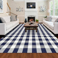 Buffalo Plaid Rug 6x9 Feet Buffalo Check Area Rug Cotton Woven Navy and White Checkered Washable Indoor Outdoor Carpet for Living Room Farmhouse Dining Bedroom Patio
