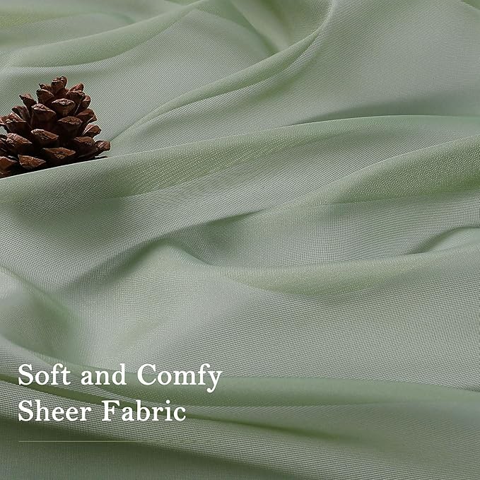 Lecloud Sage Green Sheer Curtains 108 Inches Long 2 Panels, Extra Wide Airy - Image 9