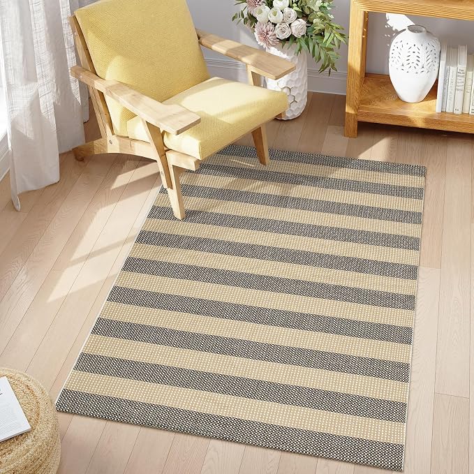 OJIA Indoor Outdoor Rugs 4'x6', Washable Outdoor Patio Rug Tan Camping Rug | Front Porch Rug Cotton Woven Outdoor Mat Entryway Rugs Indoor Area Rugs Floor Mat for Backyard/Kitchen/Bedroom/Living Room