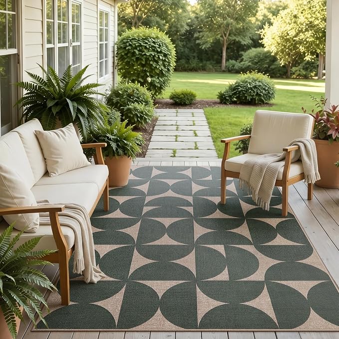 Lahome Semi Circle 5x7 Outdoor Rug, Washable Non Shedding Easy Jute Rug | Neutral Non Slip Non Shedding Lightweight Floor Carpet for Living Dining Room Sunroom Patio