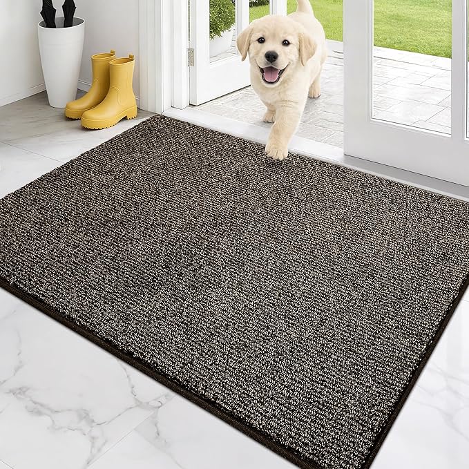 PURRUGS Dirt Trapping Door Mat 32" x 47", Non-Slip Machine Washable Entry Rug, Entrance Mat, Indoor Front Door Mat, Super Absorbent Entryway Rug for Muddy Shoes & Paws, Heathered Brown