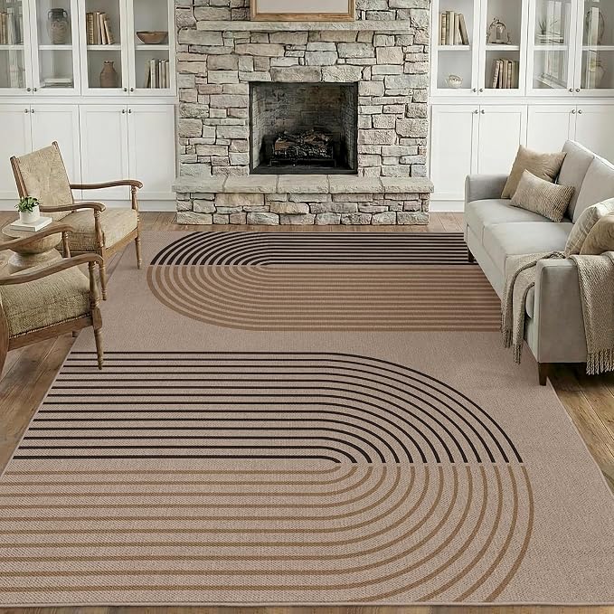 GarveeHome Modern Rainbow 8x10 Easy Jute Area Rug for Living Room -Farmhouse Indoor/Outdoor Carpet, Non-Slip & Non Shedding for Bedroom, Dining Room, Office, Backyard Patio