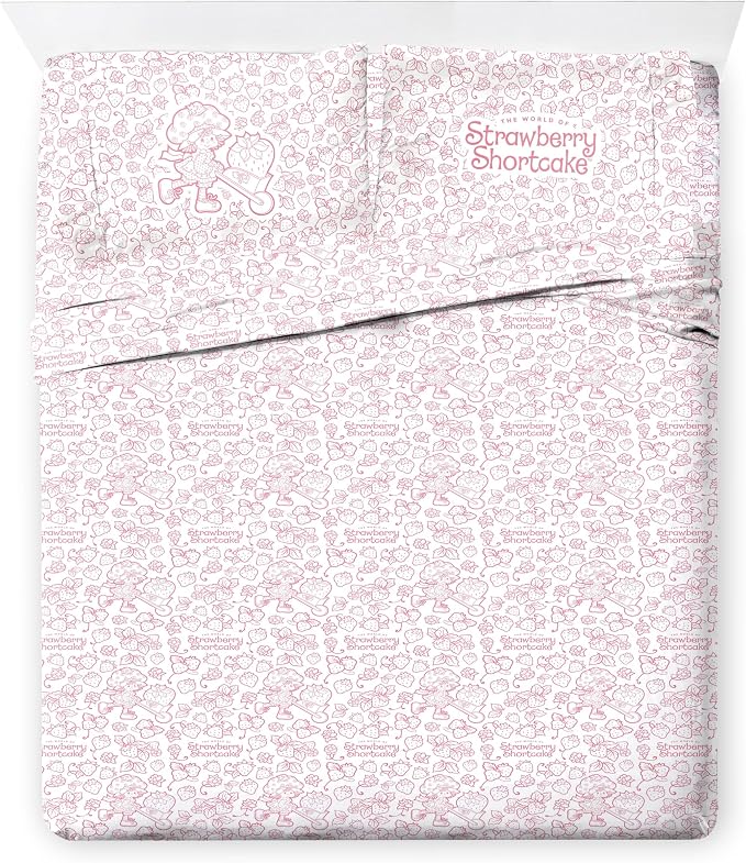 Strawberry Shortcake Full Comforter Set 7 Piece Kids Bedding, Blue | Bed in a Bag, Comforter Sheets Shams Pillowcases, Official Brand, Soft Microfiber, Machine Washable, Girls Gift