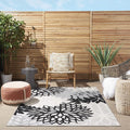 Nourison Home Aloha Indoor/Outdoor Black White 5'3" x 7'5" Area Rug, Tropical, Botanical, Easy Cleaning, Non Shedding, Bed Room, Living Room, Dining Room, Deck, Backyard, Patio (5x7)